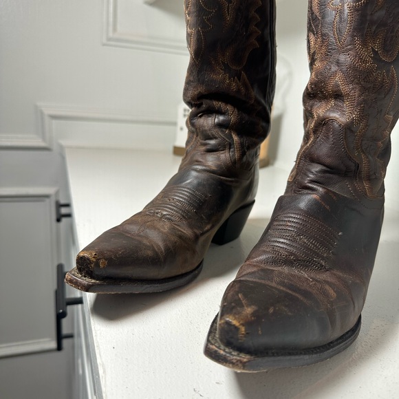 Dan Post Western Cowboy Boots Brown Leather Women’s 7.5 Classic Stitch Square - Picture 4 of 9